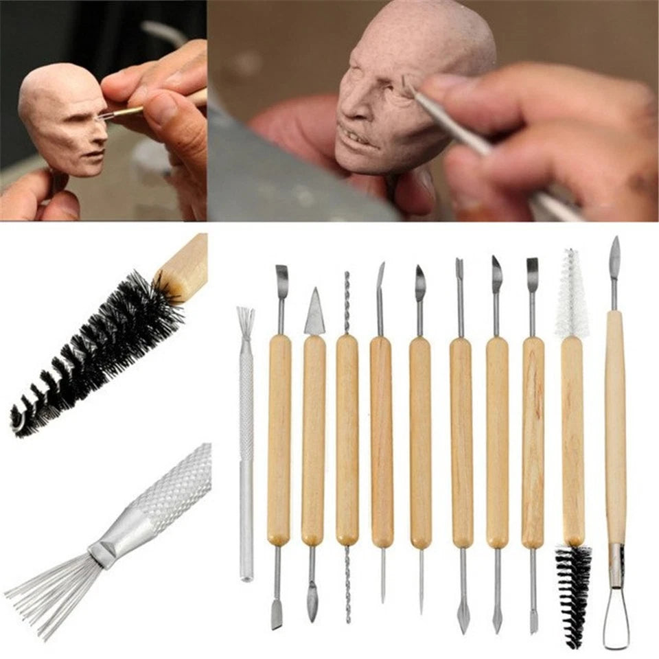 Polymer Clay Wooden Tools | 11PC Modelling Sculpting Tool Pottery Art Projects Set