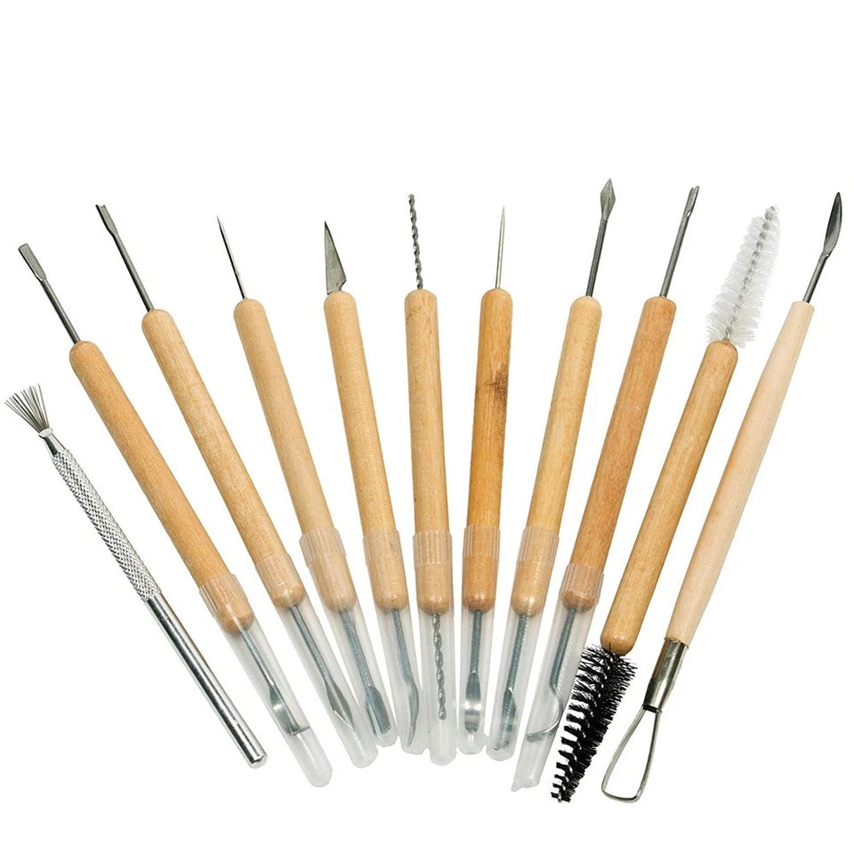 Polymer Clay Wooden Tools | 11PC Modelling Sculpting Tool Pottery Art Projects Set