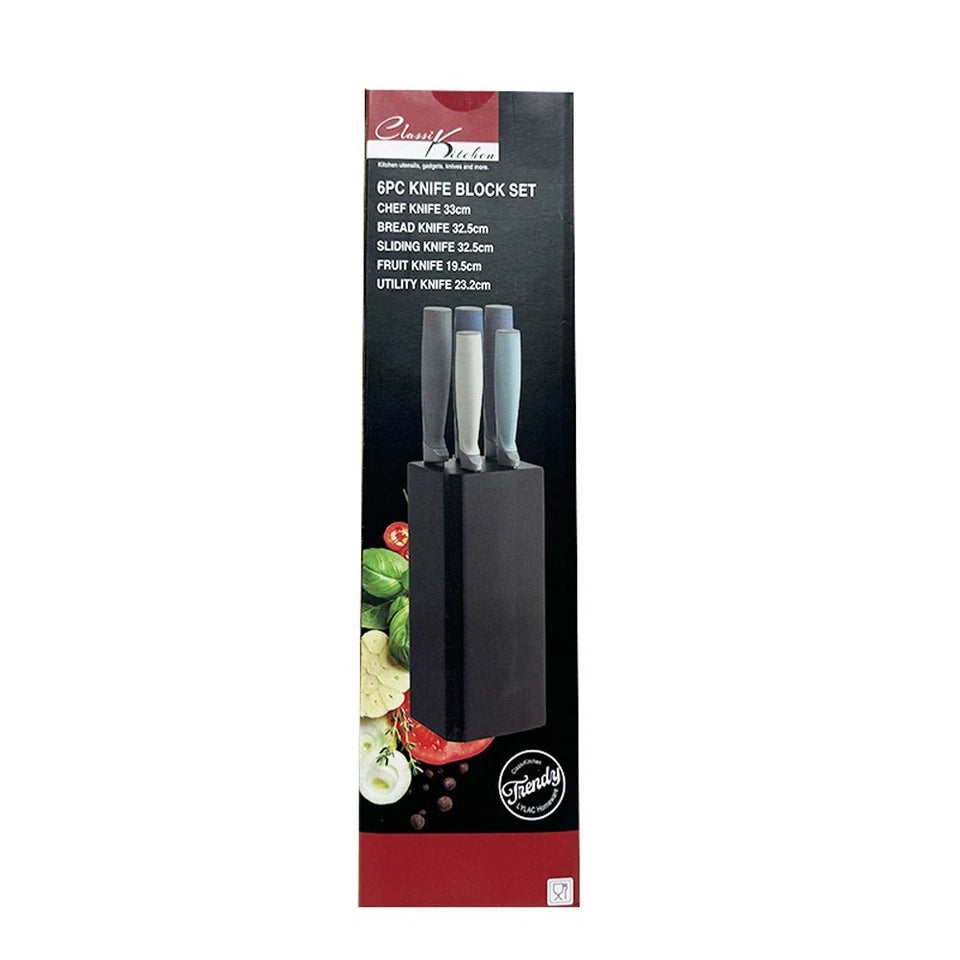 Kitchen Knife Set with MDF Block 6PC | Chef, Utility & Bread Knives