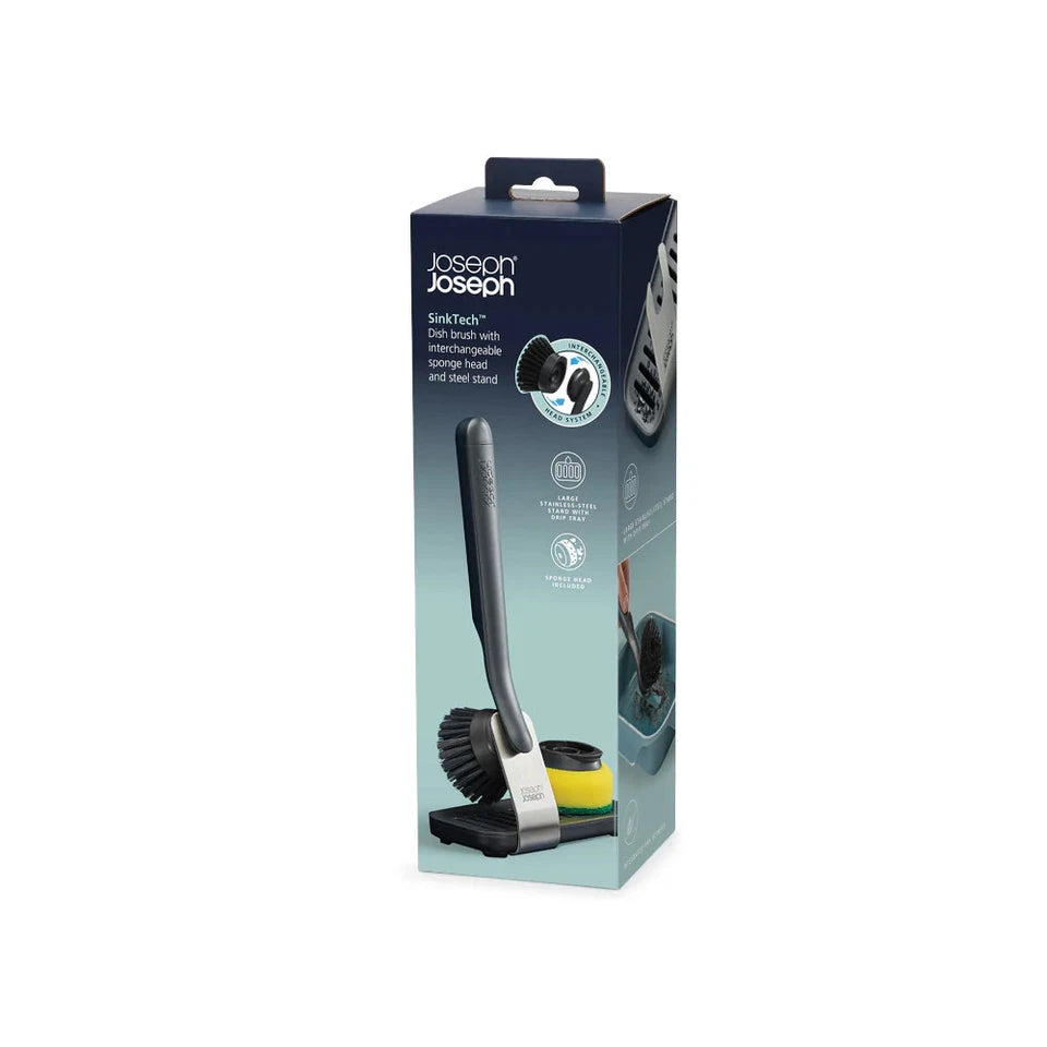 Joseph Joseph Sinktech Dish Brush And Sponge | Set With Large Stainless Steel Head | Interchangeable Heads