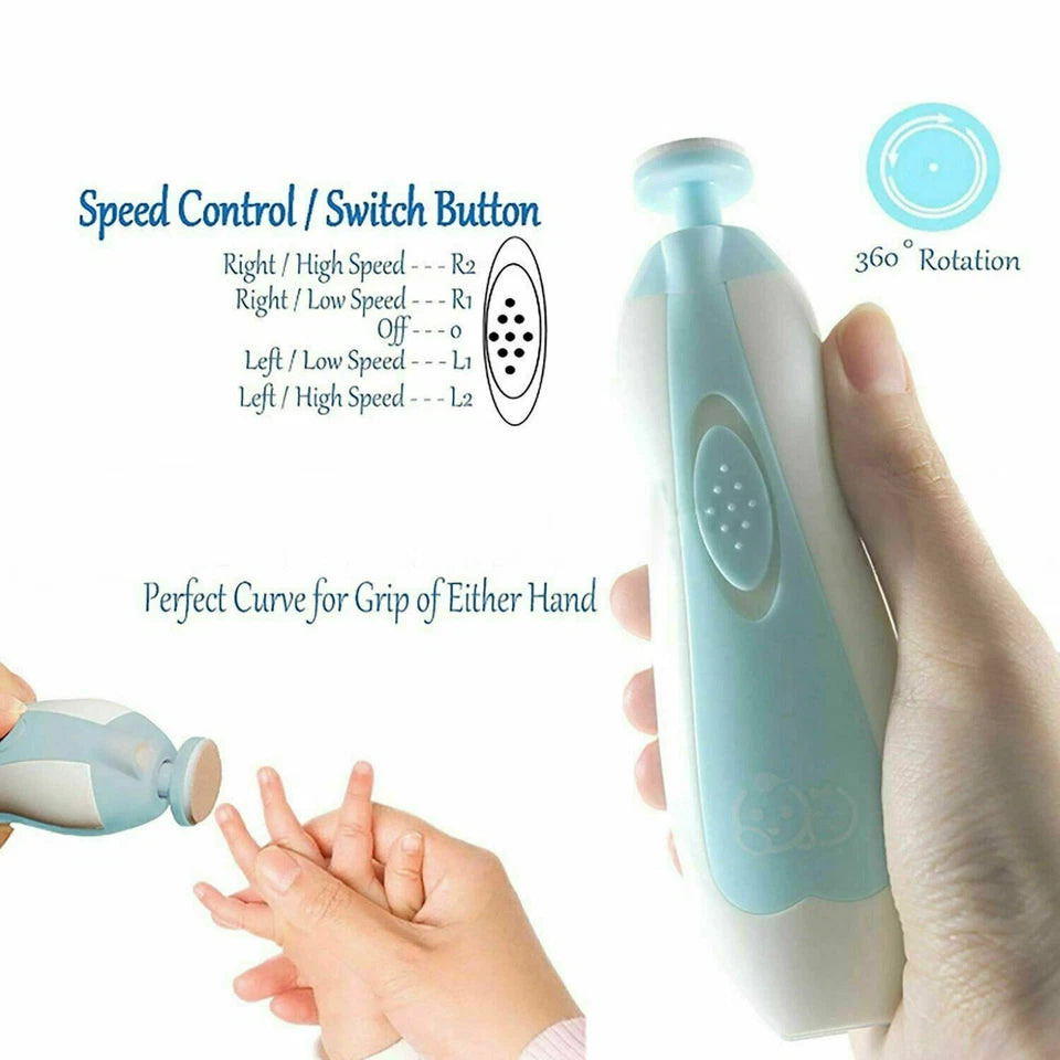 Electric Baby Infant Newborn Nail Trimmer File | Safe Grinder Clipper Tools Set | Compact and Lightweight | One Button Activation