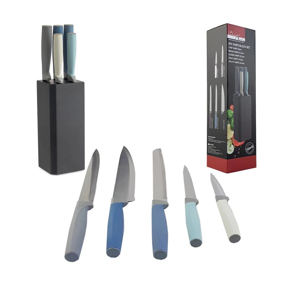 Kitchen Knife Set with MDF Block 6PC | Chef, Utility & Bread Knives