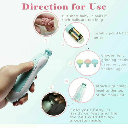 Electric Baby Infant Newborn Nail Trimmer File | Safe Grinder Clipper Tools Set | Compact and Lightweight | One Button Activation