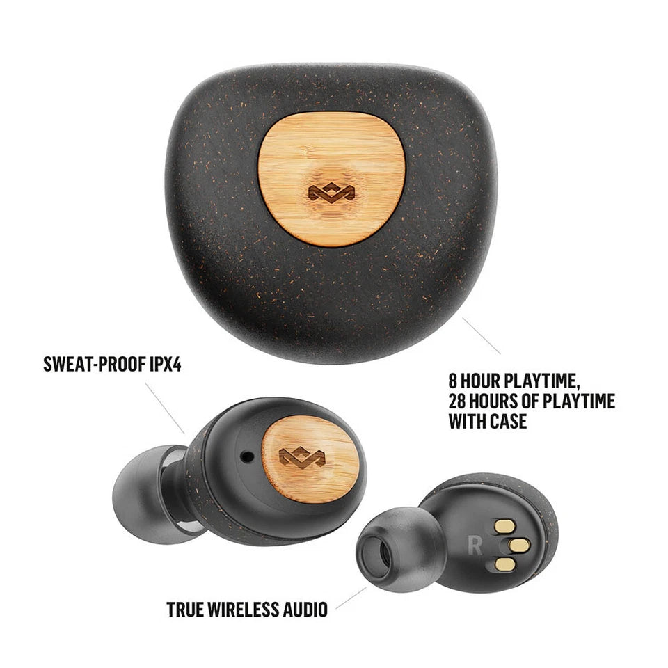 House of Marley Champion True Wireless Bluetooth 5.0 IPX4 Earphones Earbuds BLK | Sustainably Crafted