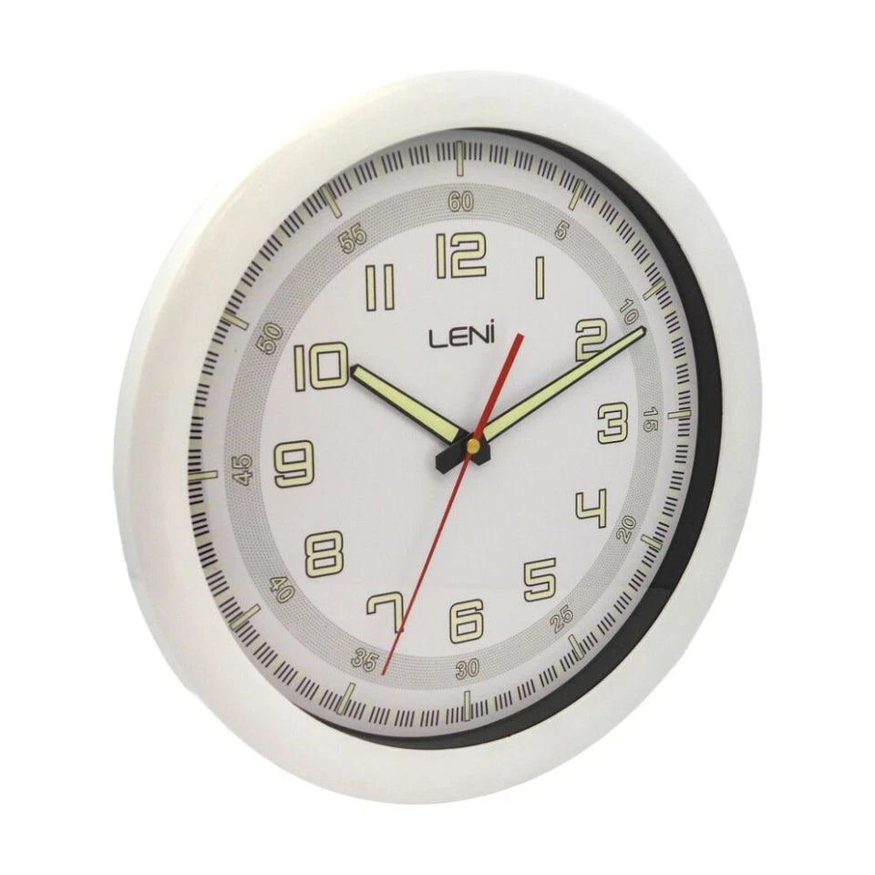 Leni Round Luminous Silent Non-Ticking Analogue Wall Clock 32.5cm White