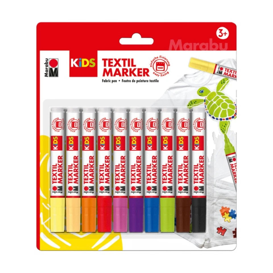 2x 10pc Marabu Kids Art & Craft Textil Fabric Markers/Pens 3y+ Multicolour