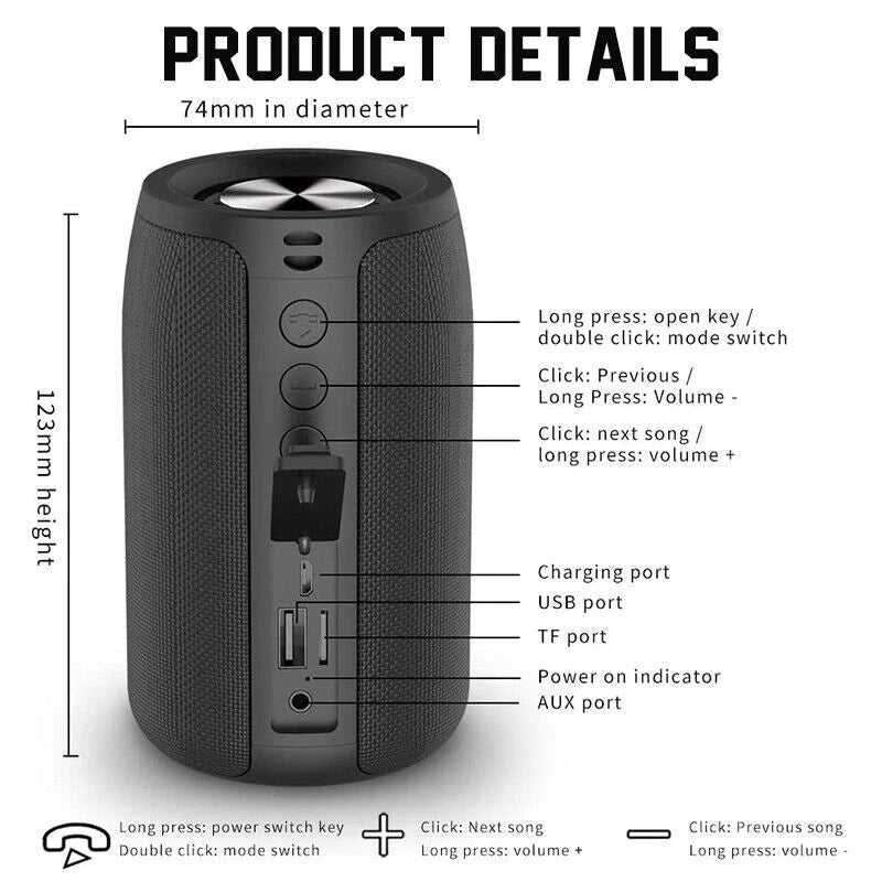 Wireless Bluetooth 5.0 Speaker | Outdoor Portable Loud Stereo Speakers | Waterproof