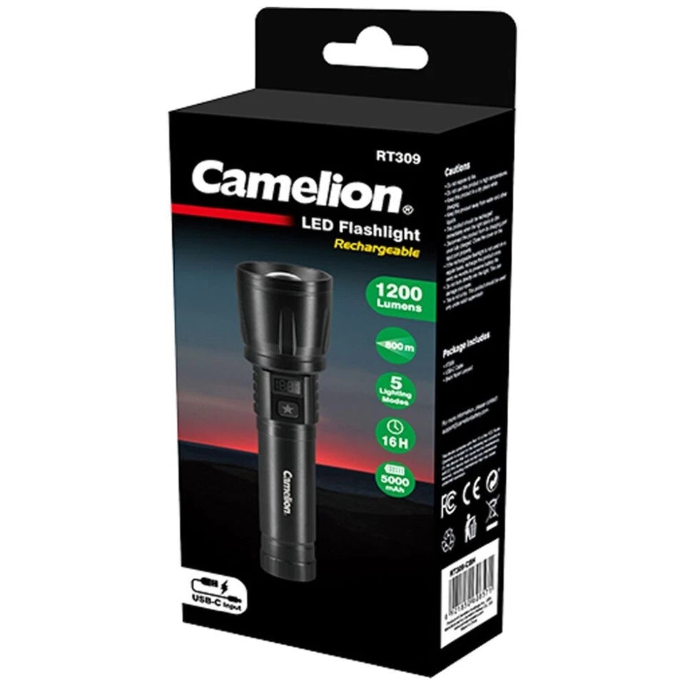 2PK Camelion Rechargeable LED 20W Torch USB-C Runs Up to 16 Hours