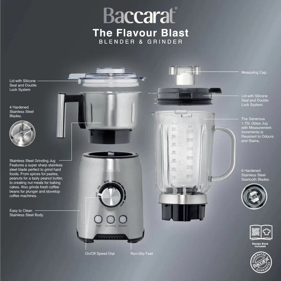 Baccarat The Flavour Blast Blender & Grinder 1.75L | Freshly Prepared Sauces/Salsas/Juices/Smoothies