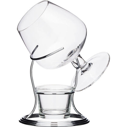 BarCraft Brandy & Cognac Chrome/Glass | 350ml Cup & Warmer Stand Set Clear | Brandy Warmer |