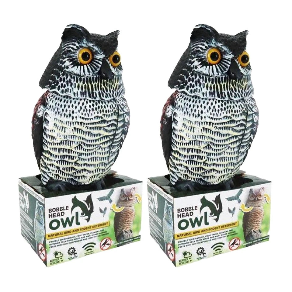 Braz Bobble Head Owl | Outdoor Garden Decor | Pest Repellent Statue W/ Stand | 2PK