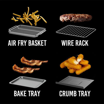 Kitchen Couture 10L Stainless Steel Compact Air Fryer | Oven includes baking tray, crumb tray, stream rack and airfryer basket33x34cm Silver