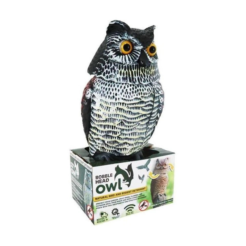 Braz Bobble Head Owl | Outdoor Garden Decor | Pest Repellent Statue W/ Stand | 2PK