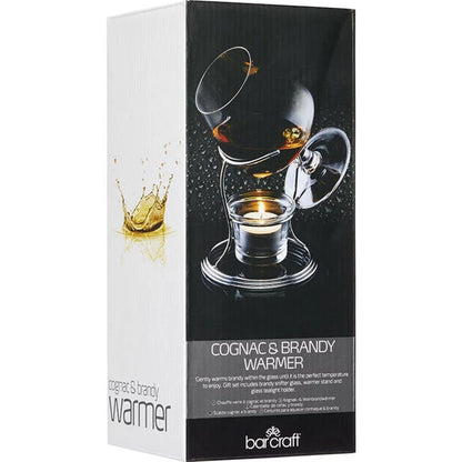 BarCraft Brandy & Cognac Chrome/Glass | 350ml Cup & Warmer Stand Set Clear | Brandy Warmer |