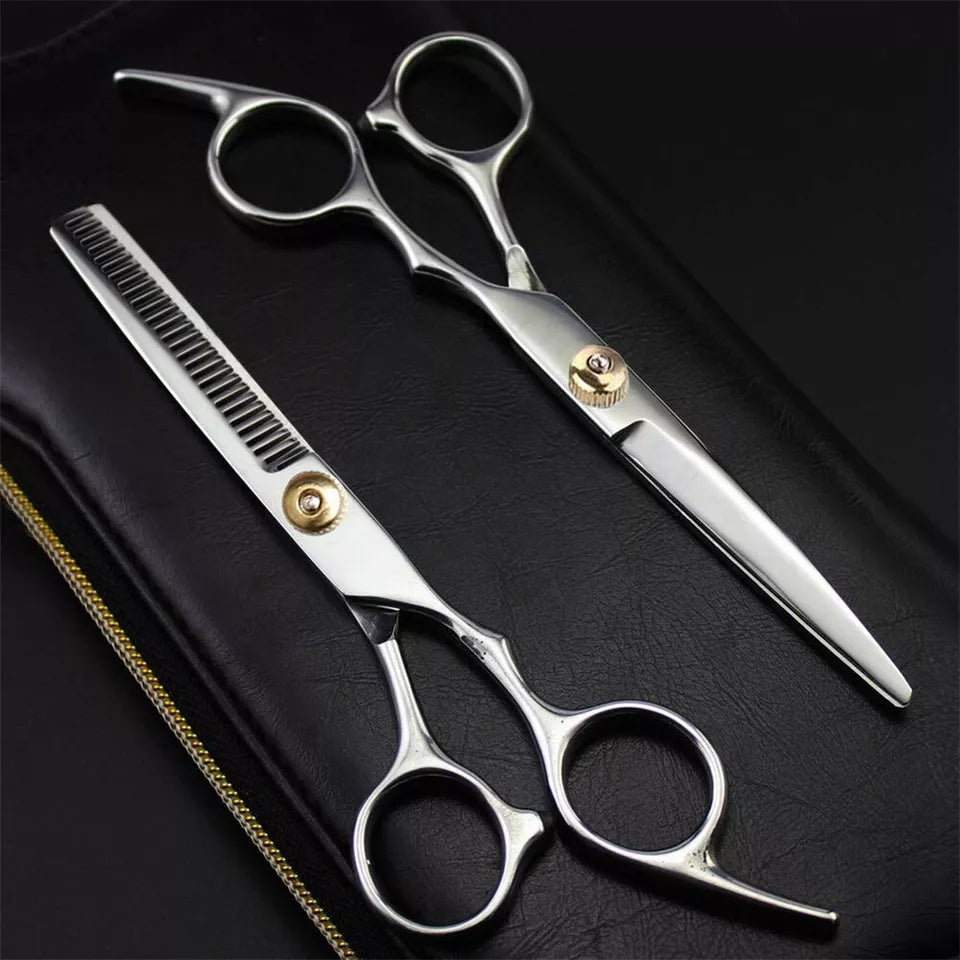 6" Salon Hairdressing Barber Scissors | Set Hair Cutting Thinning Shears Tool Kit | High Quality Stainless Steel | Ergonomical Design