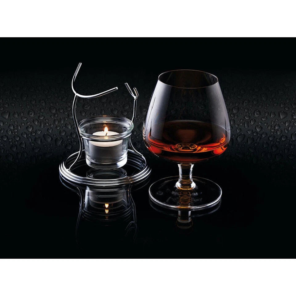 BarCraft Brandy & Cognac Chrome/Glass | 350ml Cup & Warmer Stand Set Clear | Brandy Warmer |
