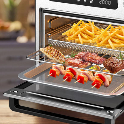 Kitchen Couture 10L Stainless Steel Compact Air Fryer | Oven includes baking tray, crumb tray, stream rack and airfryer basket33x34cm Silver