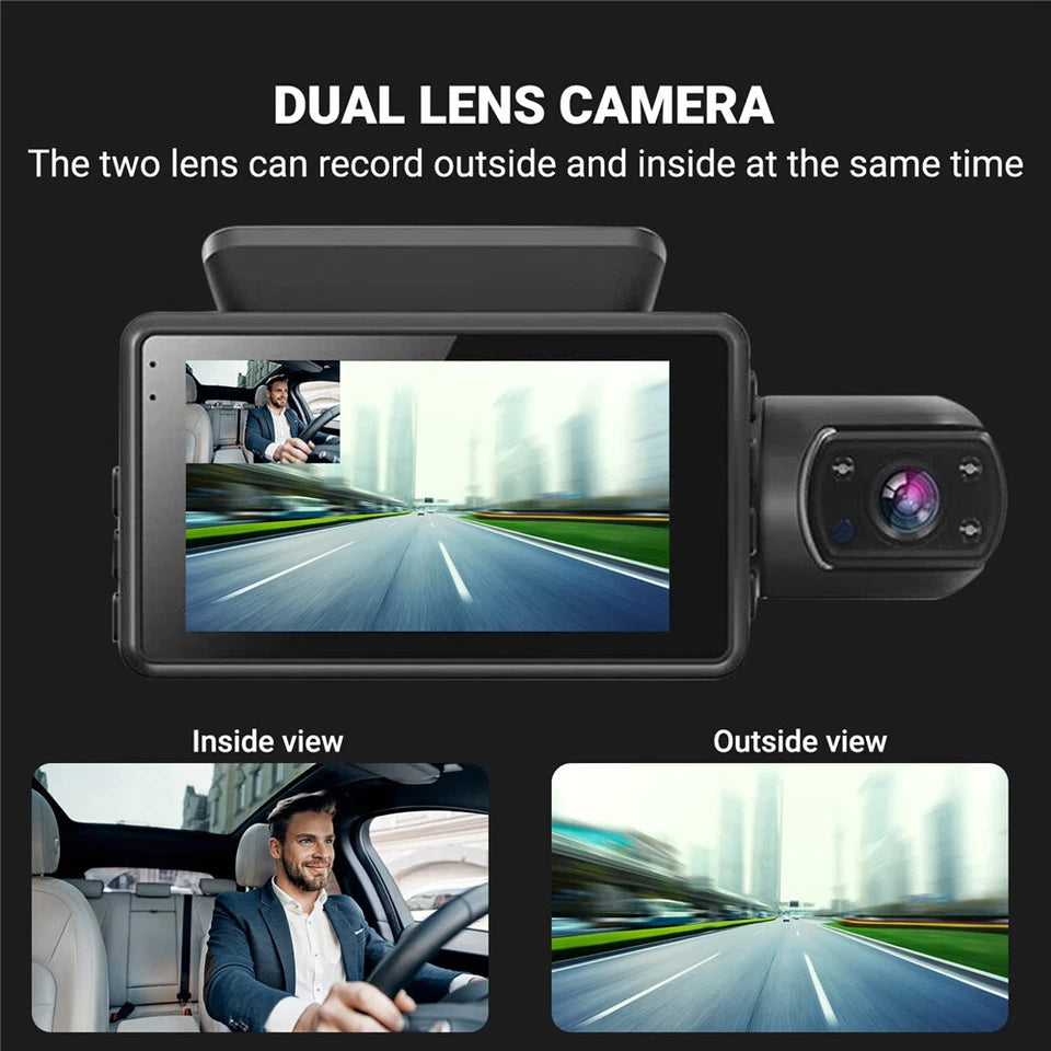 Dash Cam | 1080P Car DVR 3" Dual Lens | Incl G-sensor & Night Vision