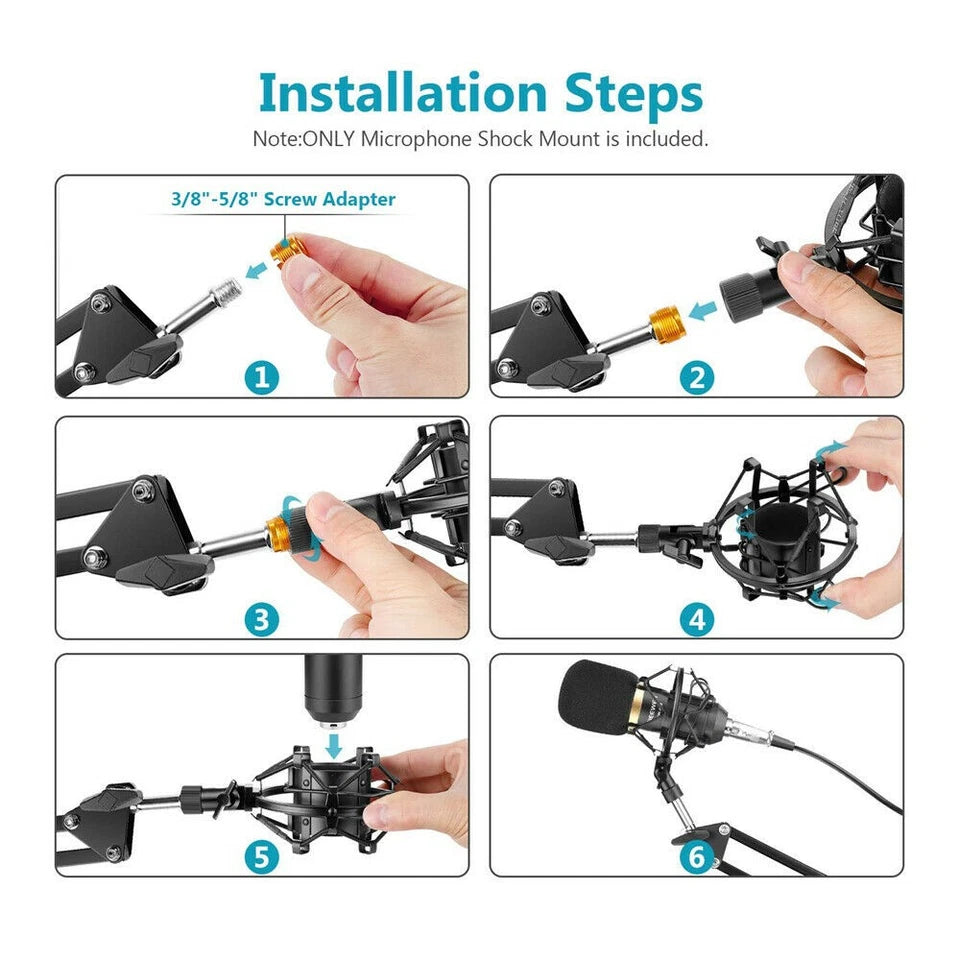 Universal Mic Suspension | Anti-Shock Mount 43-46mm | Microphone Holder Clip New