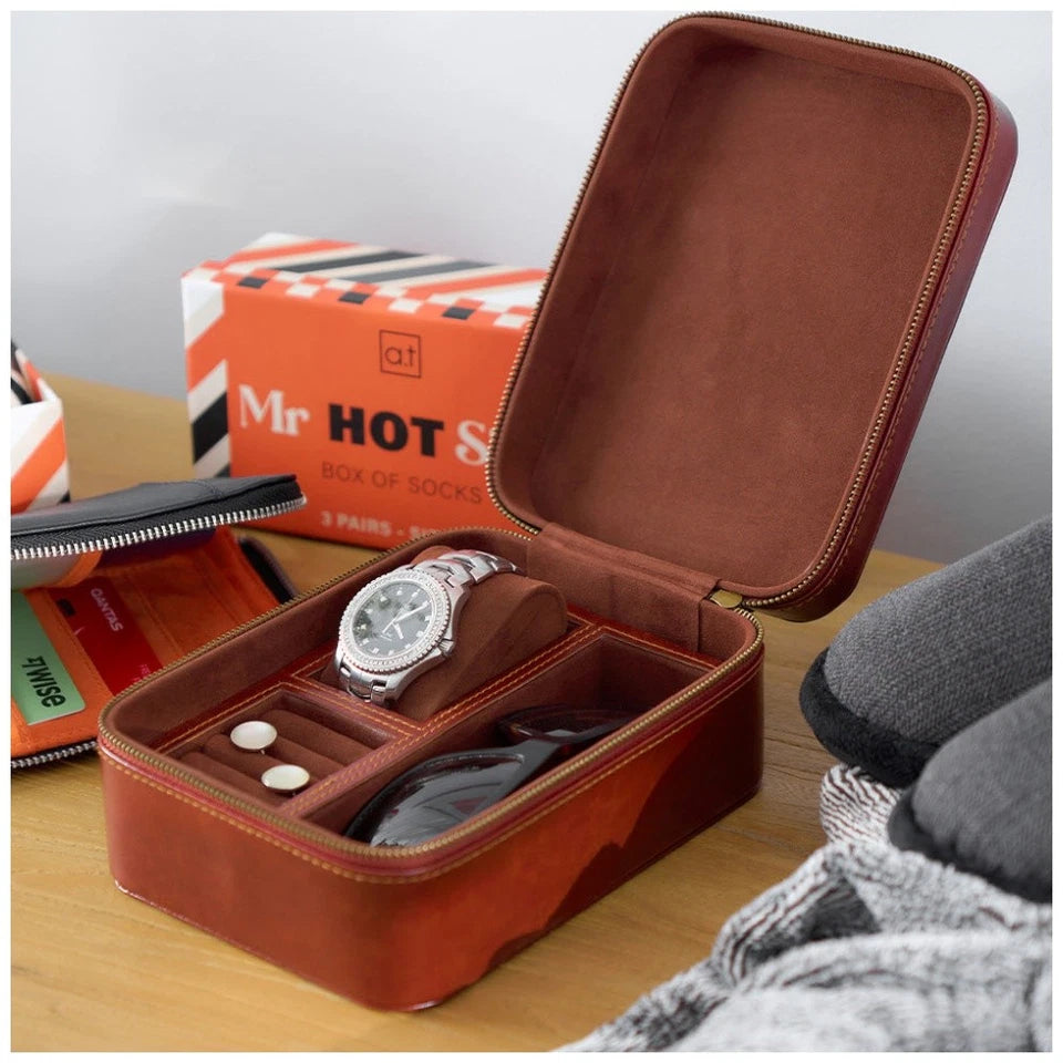 Gentlemans Jewellery Travel Watch Box | Vegan Leather | Organiser Box | Husband Travel Box