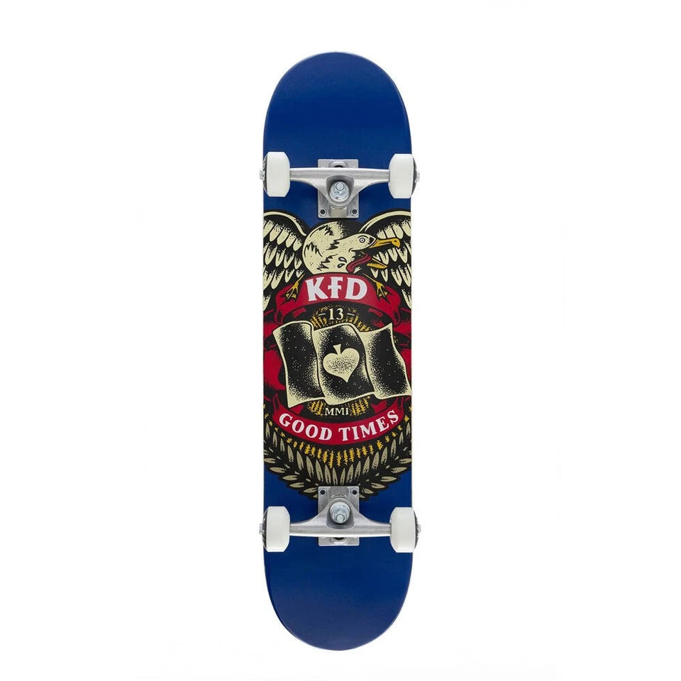 KFD Complete Outdoor Sports Beginner Skateboard Young Gunz Badge Navy 7.75in