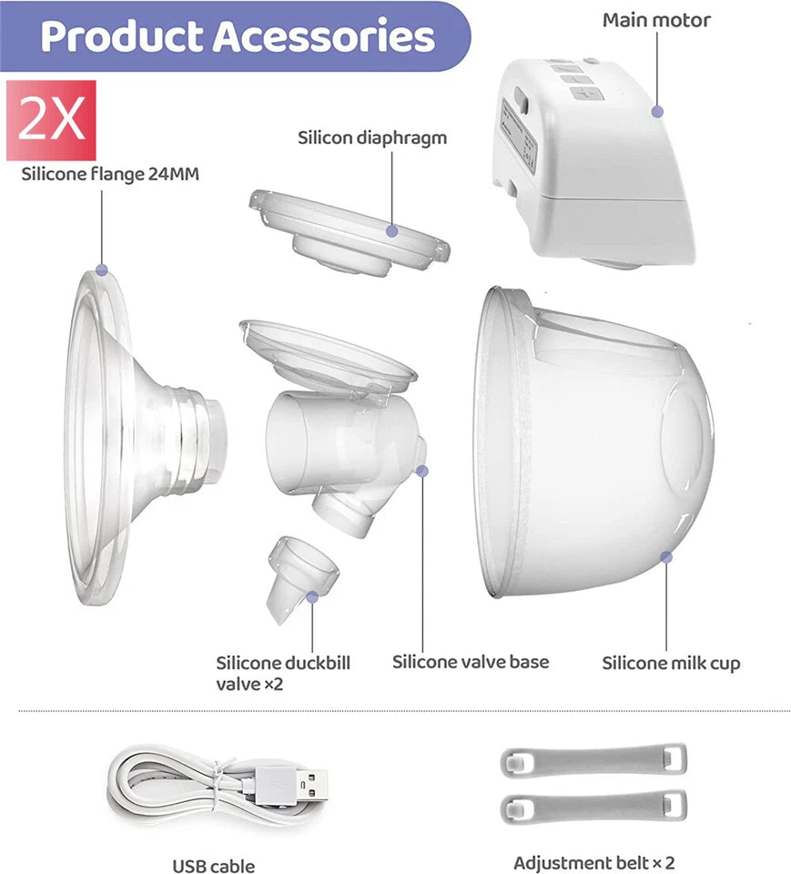Electric Breast Pump Wearable 2Pcs | USB Silent Hands-Free Auto Milker | Low Noise Massage and Pump Function |