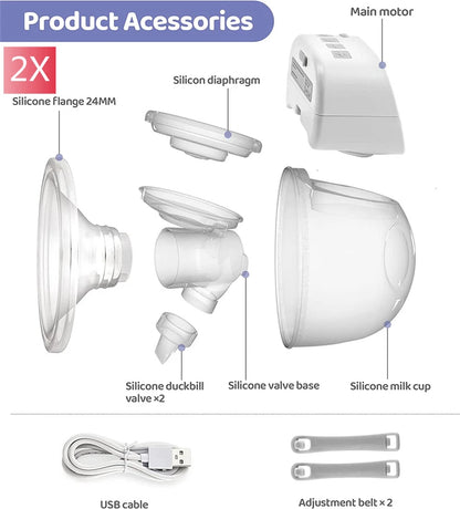 Electric Breast Pump Wearable 2Pcs | USB Silent Hands-Free Auto Milker | Low Noise Massage and Pump Function |