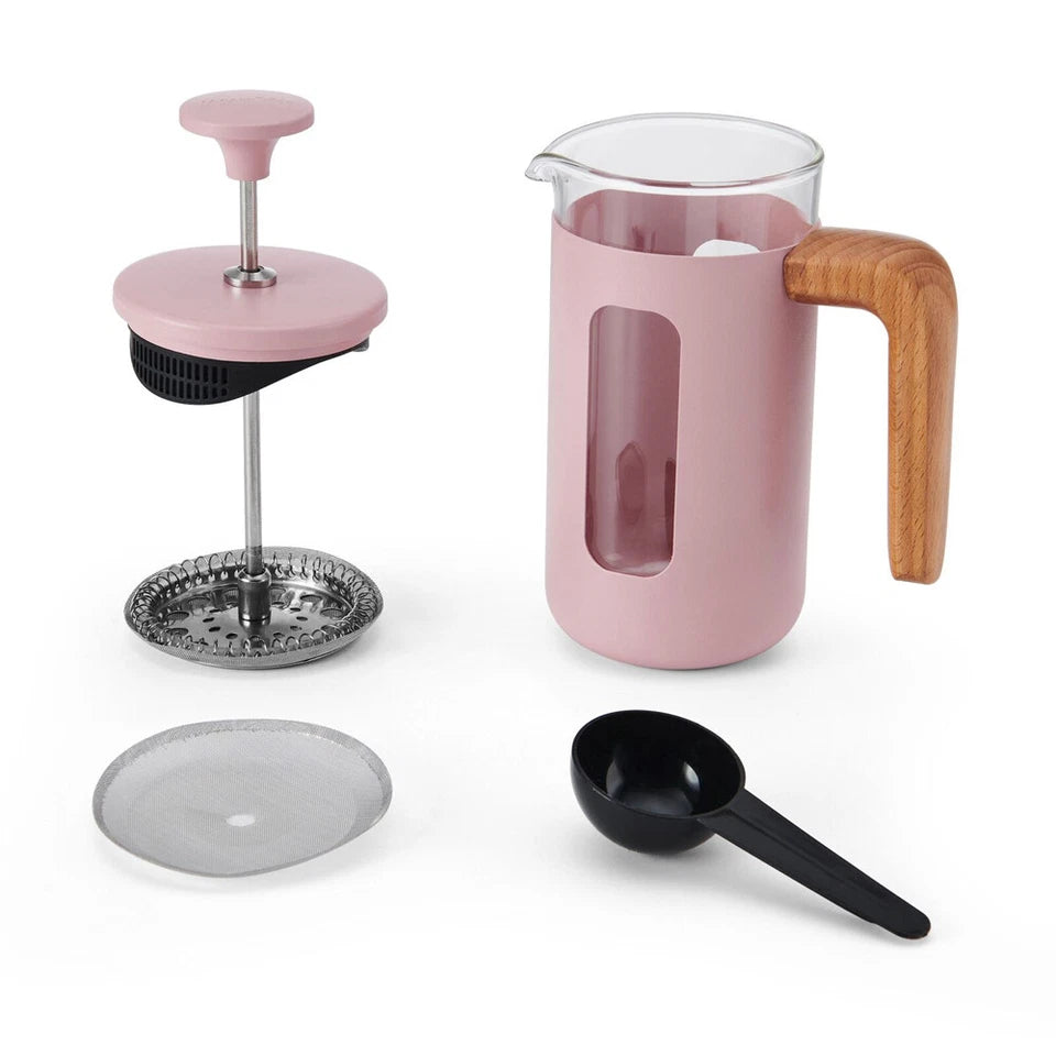 La Cafetiere Pisa 3-Cup 350ml | Stainless Steel/Glass Coffee French Press Pink | Filter Coffee | Rush Resistant Mesh | Italian Coffee Style