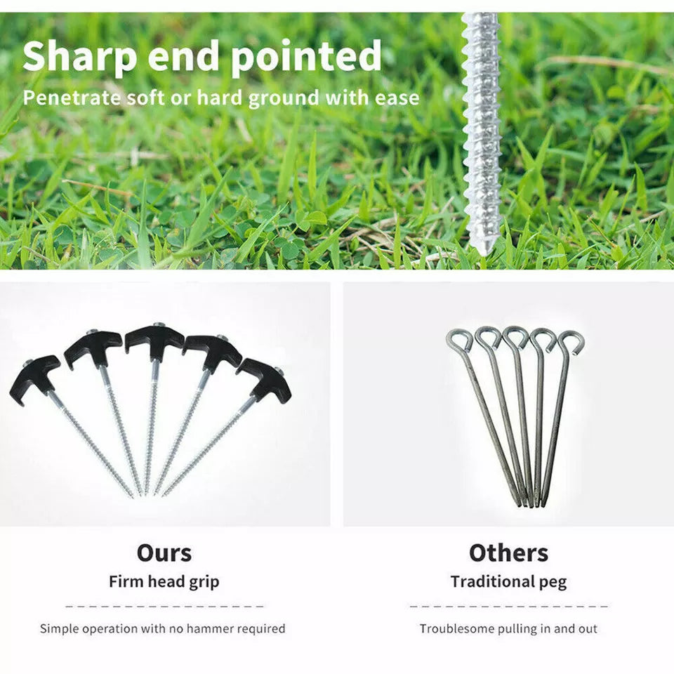 Camping Tent Pegs X20 | Heavy Duty Screw Steel | In Ground Camping Outdoor Stakes | Rust and Corrosion Resistant