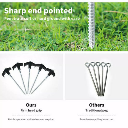 Camping Tent Pegs X20 | Heavy Duty Screw Steel | In Ground Camping Outdoor Stakes | Rust and Corrosion Resistant