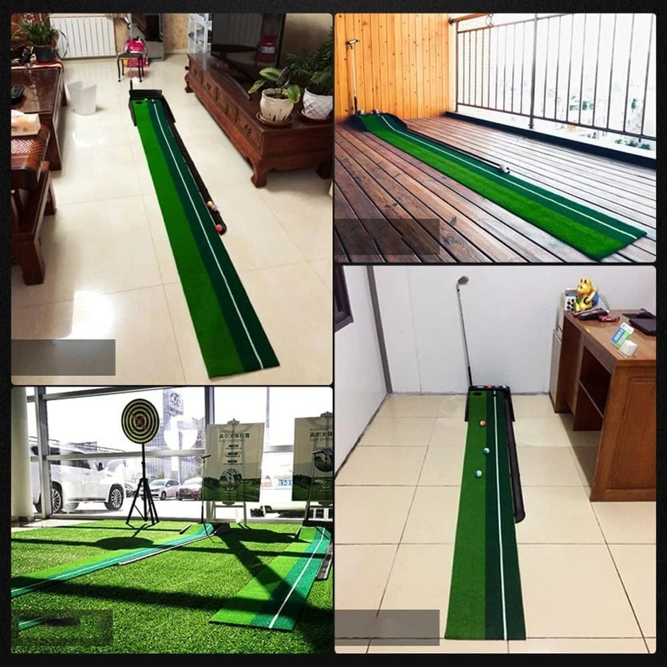 Auto-Return Golf Putting Mat 2.5m Professional Dual Holes Gravity Ball Return
