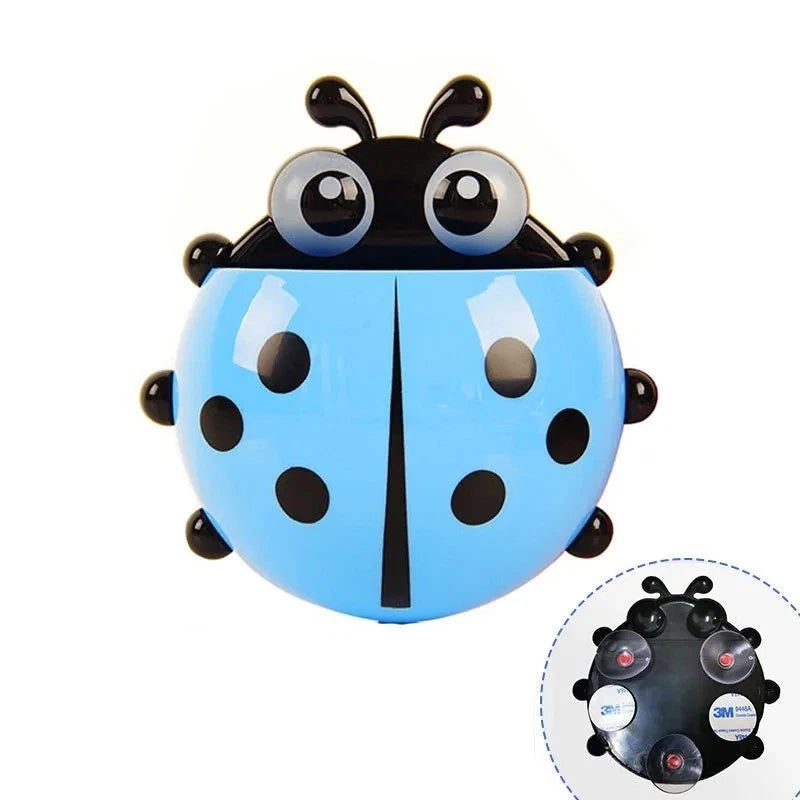 Ladybug Wall Suction Blue | Tooth Brush Holder | Cartoon Toothpaste Storage Rack Bathroom