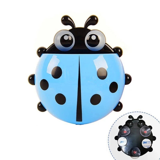 Ladybug Wall Suction Blue | Tooth Brush Holder | Cartoon Toothpaste Storage Rack Bathroom