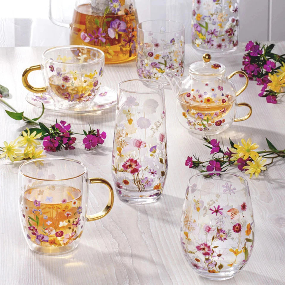 Ashdene Pressed Flowers Tea For One Set | Gift Ideas | Gold Handles | Spring Kitchen
