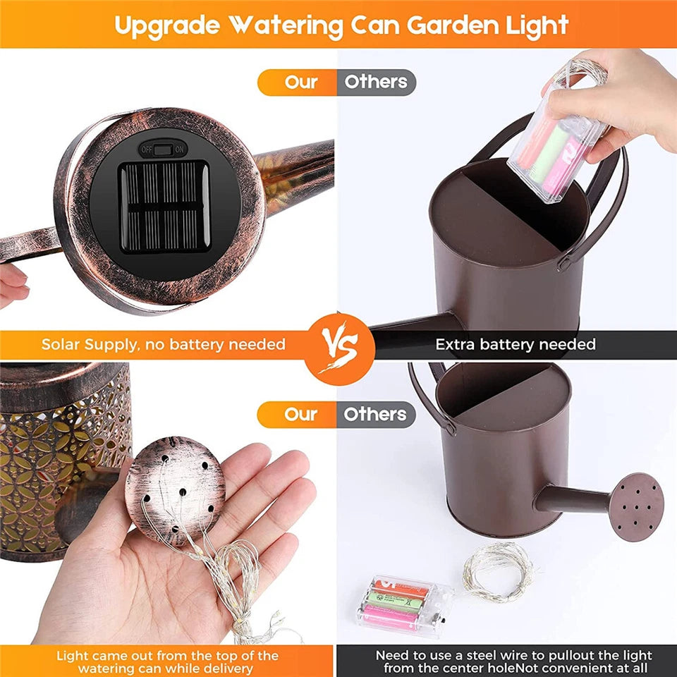 Solar LED Watering Can | Fairy String Light | Outdoor Garden Decor Waterfall Lamp