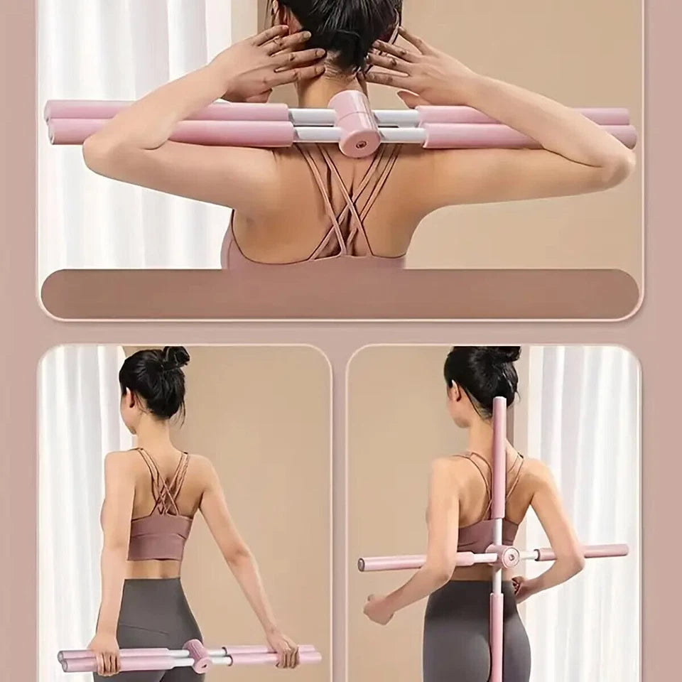 Adjustable Yoga Body Stick | Open Shoulder Standing Posture Corrector | Open Back | Pink