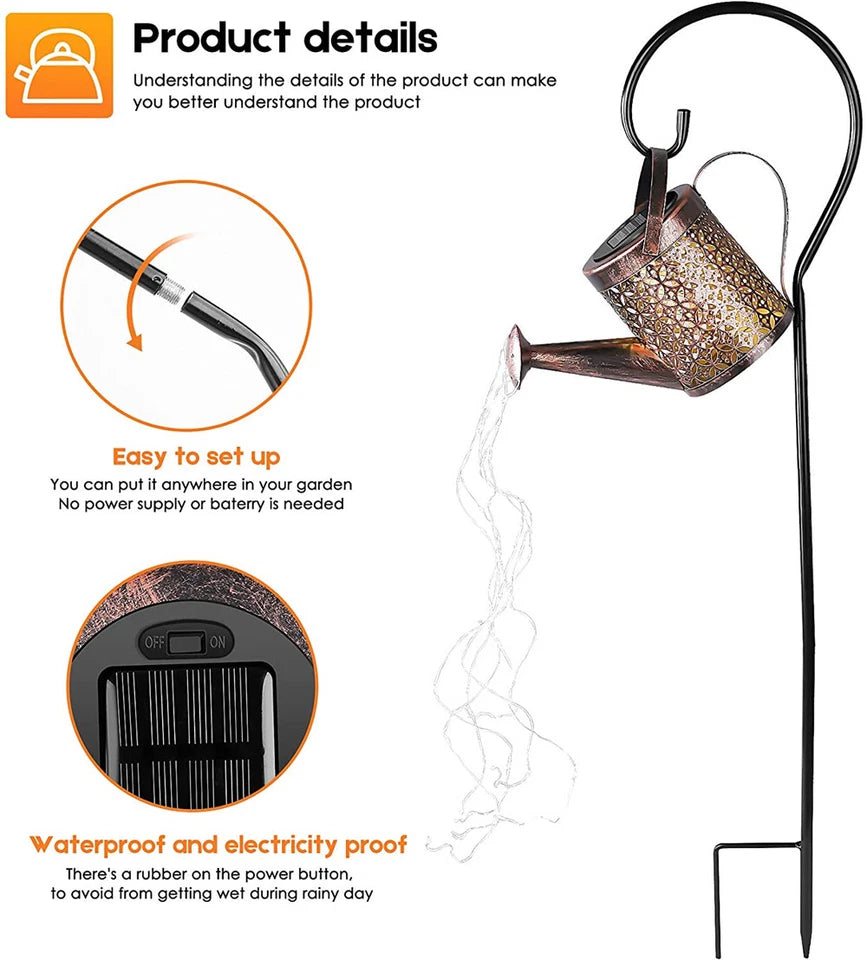 Solar LED Watering Can | Fairy String Light | Outdoor Garden Decor Waterfall Lamp