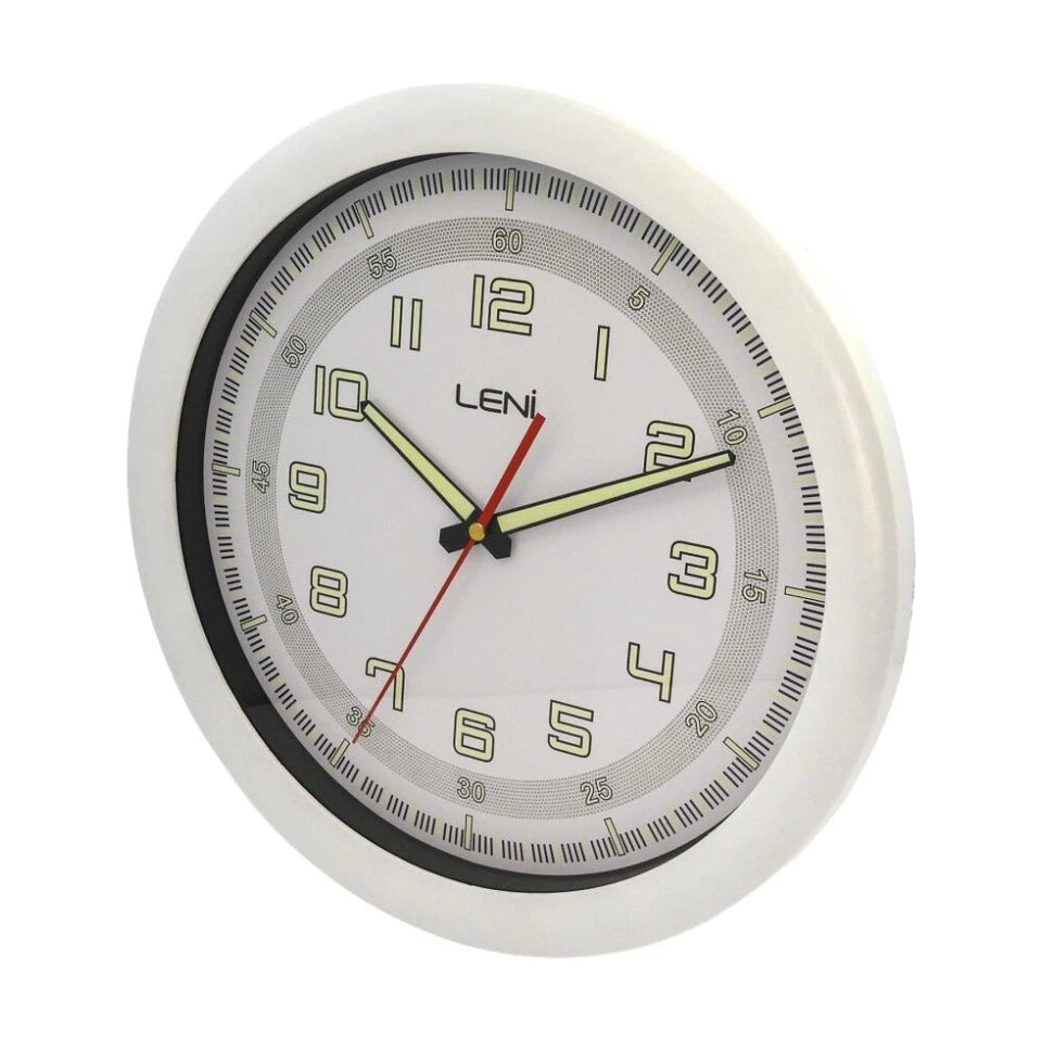 Leni Round Luminous Silent Non-Ticking Analogue Wall Clock 32.5cm White