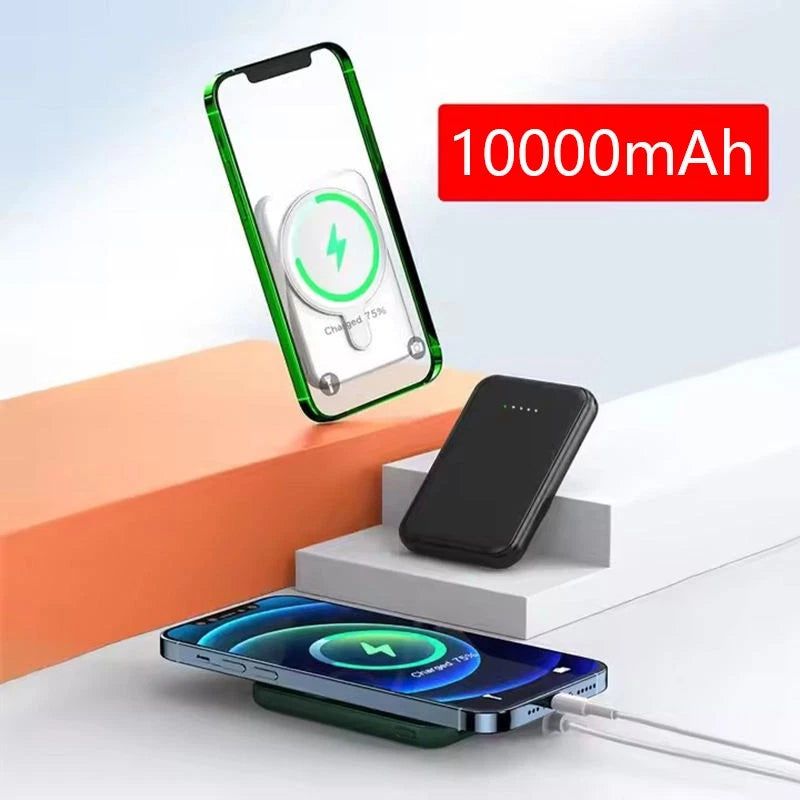 10000mAh Mini Magnetic Wireless Power Bank | Fast Charging Smart Cooling | Dual Charger