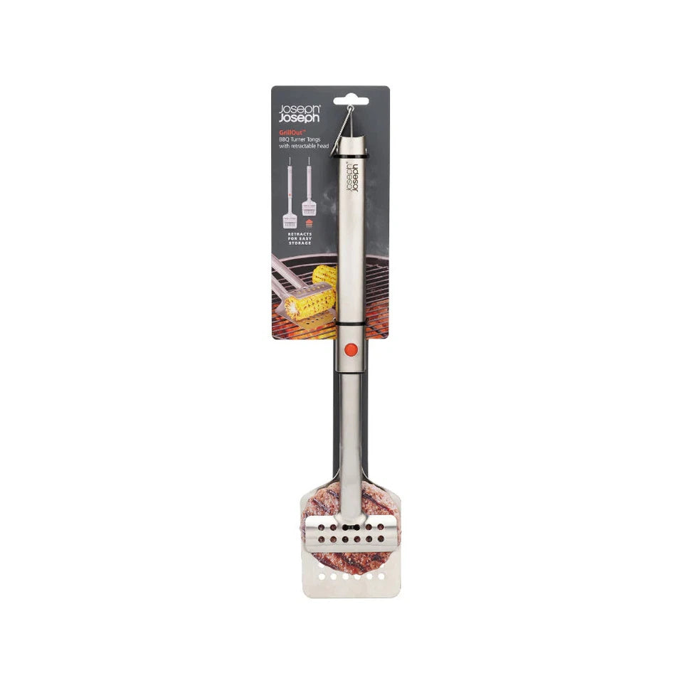 Joseph Joseph Grillout BBQ Turner Tongs| Retractable Head | Stainless Steel Construction