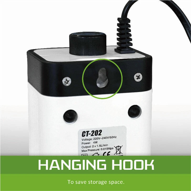 Aquarium Oxygen Pump | Aqua Fish Tank Pond Air Bubble | Disk Stone Aerator 2 Outlets | 15hPa pressure output | Suitable for Freshwater & Saltwater Aquariums