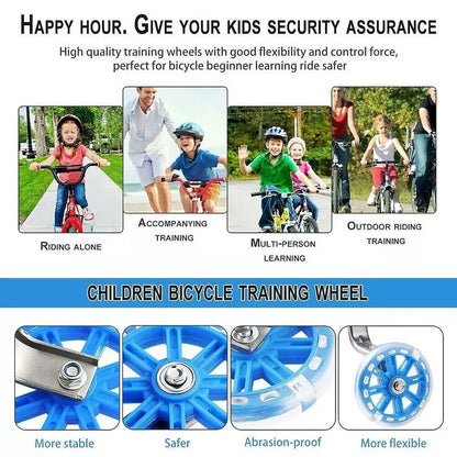 12-20 Inch Kids Bike Training Wheels | Silent Flashing PVC Stabilizer Auxiliary | Black