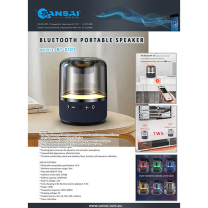Sansai 14.5cm Bluetooth RGB | Colourful Wireless Speaker 20W Music/Audio Playing | Dual Stereo Crystal