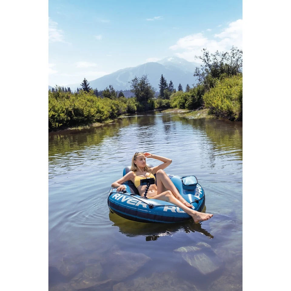 Intex River Run 1 Pro Inflatable Outdoor Floating Pool/Lake Water Tube | River Adventures | Go-Pro/Phone Mount | Two Air Chambers for Safety | All Round Grip | Cupholder