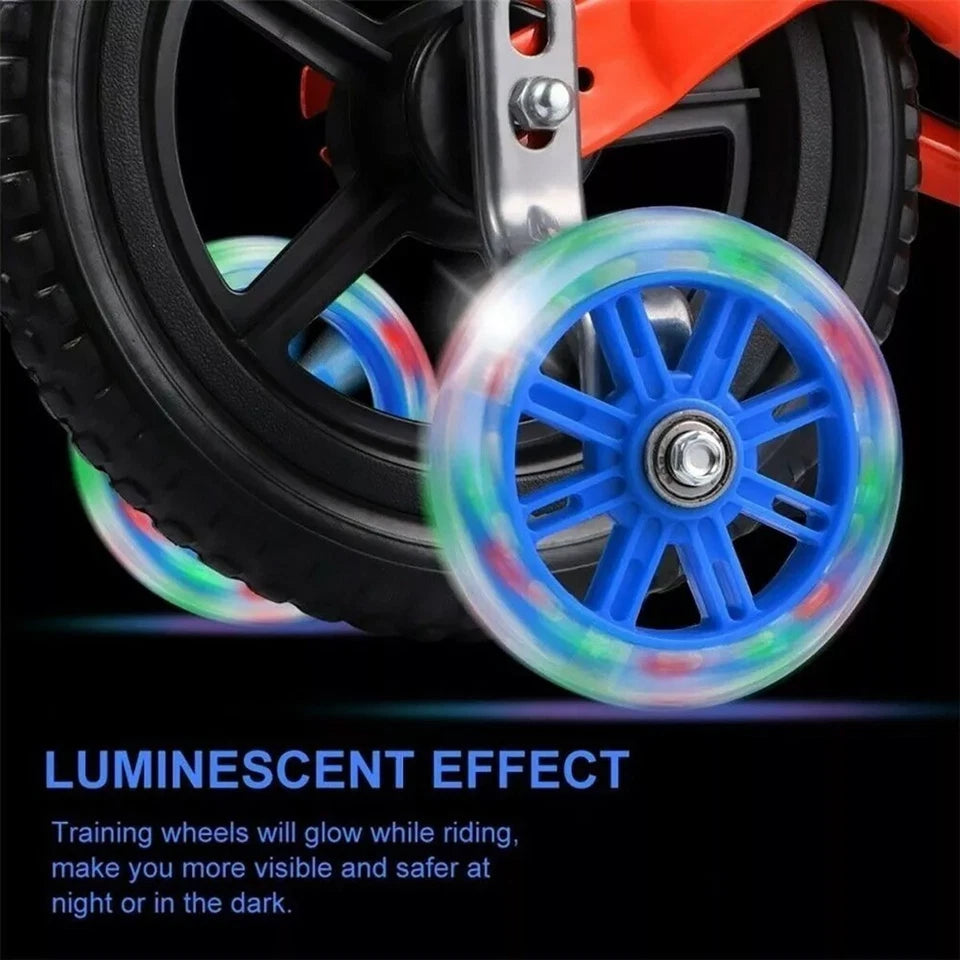 12-20 Inch Kids Bike Training Wheels | Silent Flashing PVC Stabilizer Auxiliary | Black