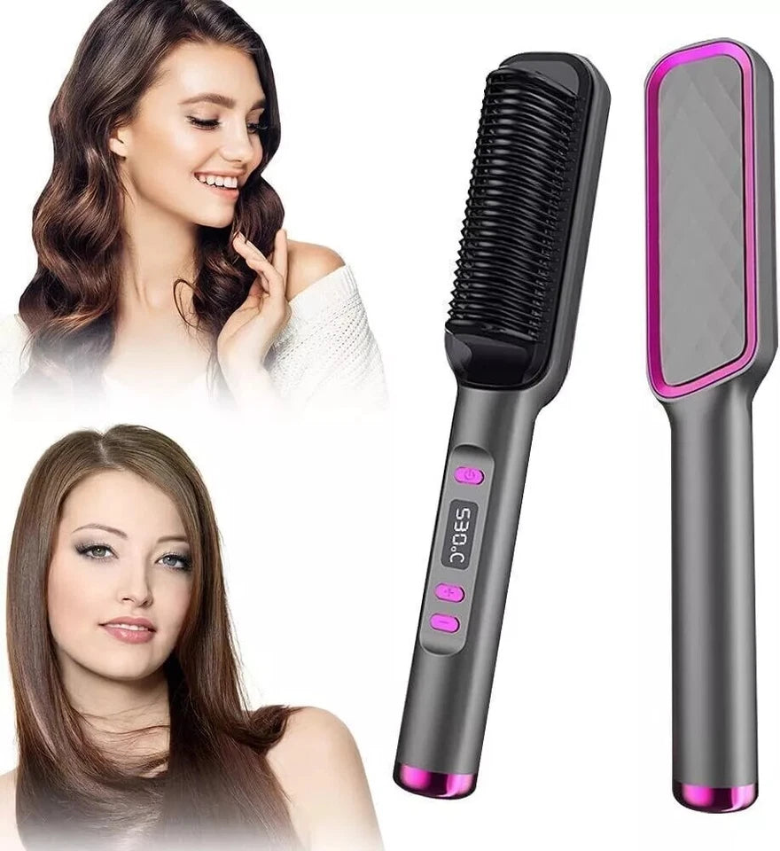 2 In1 Negative-ion Hair Straightener Brush | Curling Salon Styling Comb Ceramic | Purple