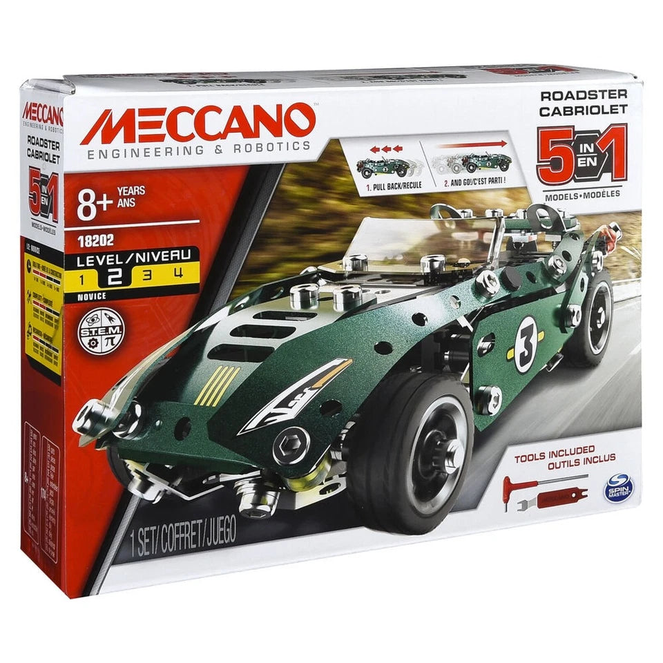174pc Meccano 5-in-1 | Multi Model Roadster | Childrens Building Set 8Y+ | Lego Like