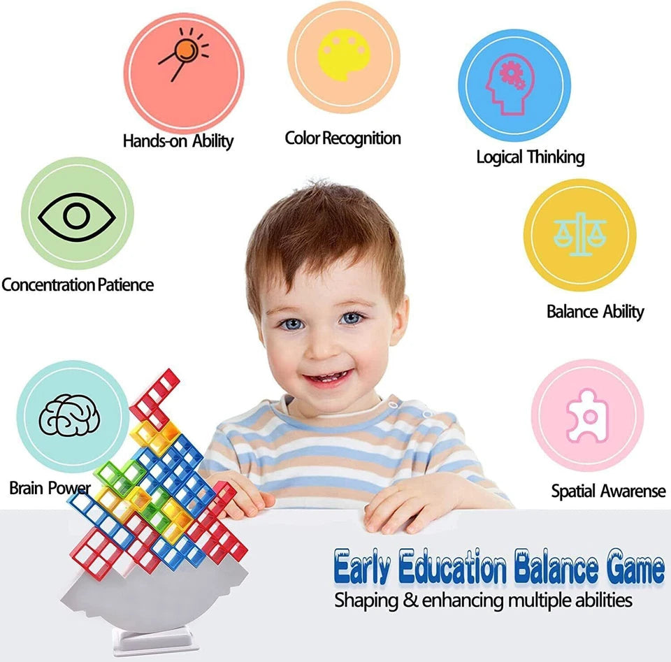 Tetra Tower Game 96Pcs | Balance Stacking Blocks Game | Team Toys | Gifts Kids Adults | Fantastic icebreaker conversation