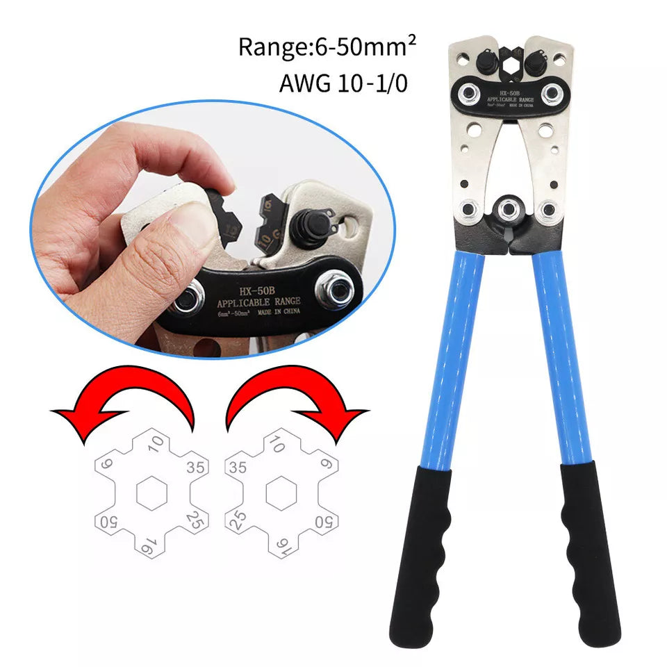 6-50mm² Plug Crimp Tool Wire Crimper Battery Terminal Electric Cable Lug Cutter