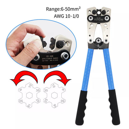 6-50mm² Plug Crimp Tool Wire Crimper Battery Terminal Electric Cable Lug Cutter